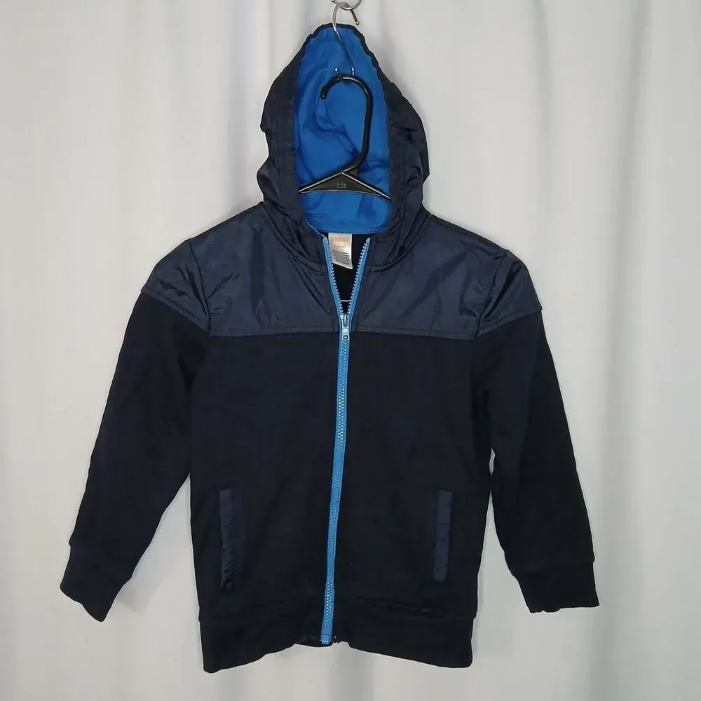 Gymboree Fleece Hooded Track Jacket Full Zip Coat Blue Pockets Hoodie Boys Small